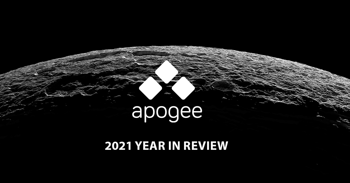 Apogee 2021 Year in Review | Logo over moon with title